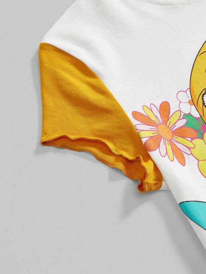 Winx Club X ROMWE Women's Colorblock Figure Graphic Round Neck Short Sleeve T-Shirt, Spring/Summer