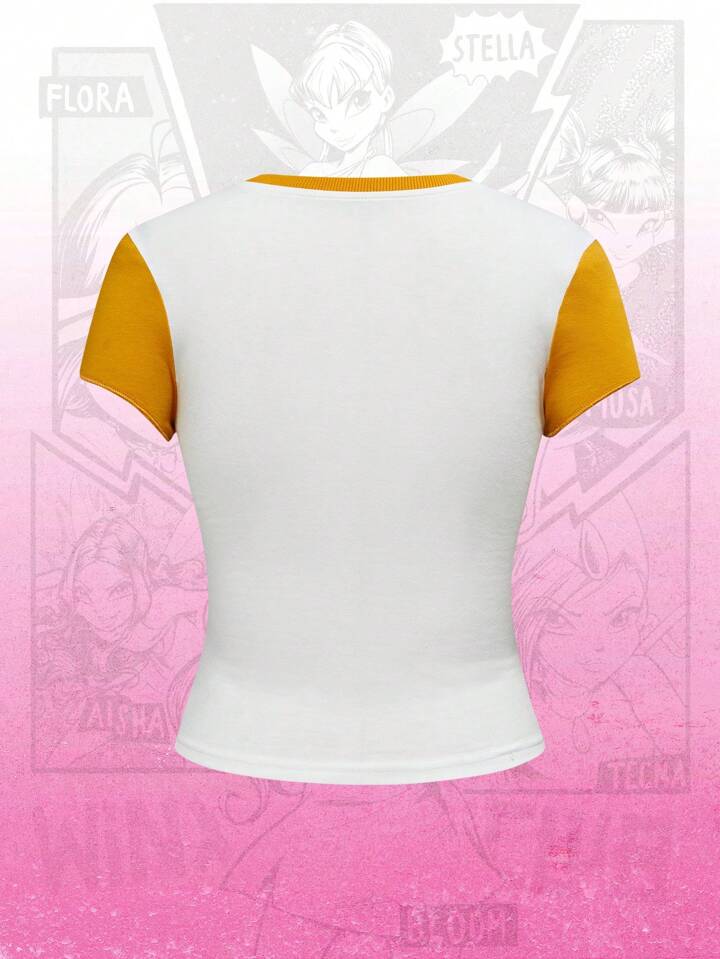 Winx Club X ROMWE Women's Colorblock Figure Graphic Round Neck Short Sleeve T-Shirt, Spring/Summer 4 Winx Club X ROMWE Women's Colorblock Figure Graphic Round Neck Short Sleeve T-Shirt, Spring/Summer