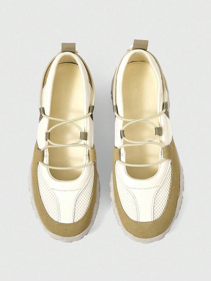 Women's Mesh Patchwork Criss-Cross Outdoor Style Round Toe Sneakers, Lightweight Thick Sole, Commuter & Sporty