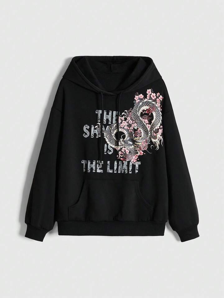Casual J-Fashion Chinese Dragon & Sakura Flower Print Sweatshirt For Women