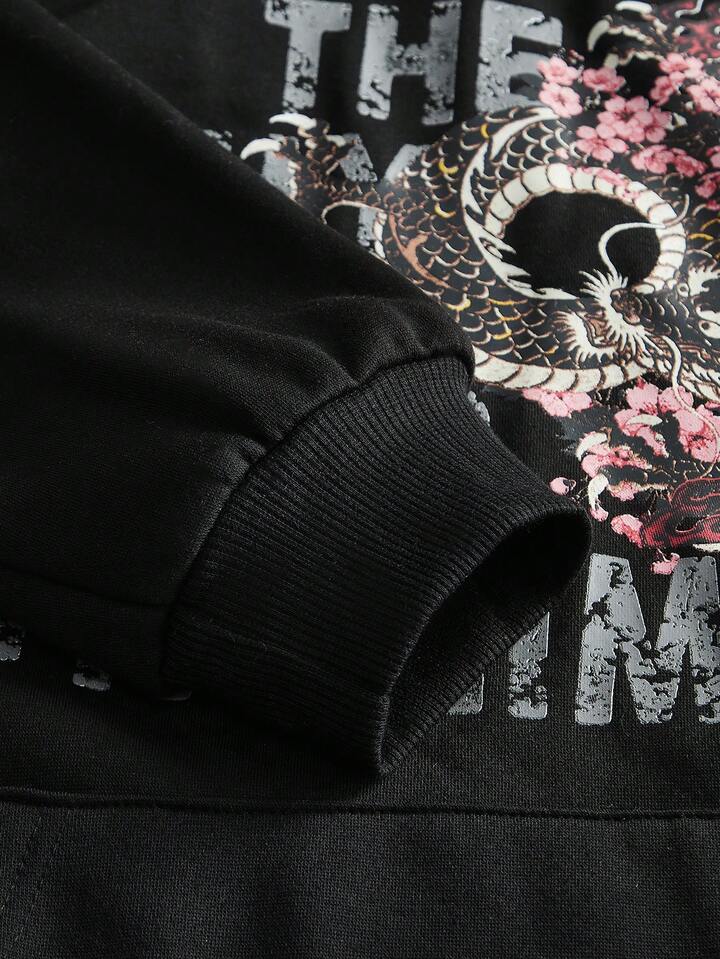 Casual J-Fashion Chinese Dragon & Sakura Flower Print Sweatshirt For Women