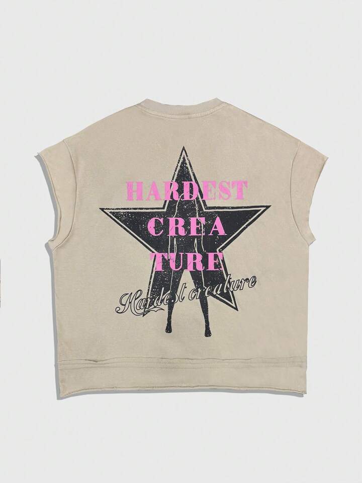 Men's Street Life Summer Letter & Figure Print Crew Neck Casual Top