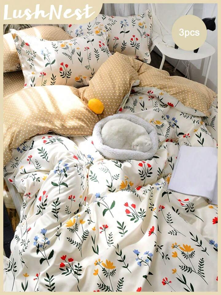 Floral Duvet Cover Set Country Farmhouse Bedding Set 3 Pcs Beige Super Soft Breathable Microfiber Duvet Cover Set 1 Duvet Cover With Zipper 2 Pillowcases No Comforter Gifts For Women&Men,Cottagecore Room Decor,Ideal For Gifting