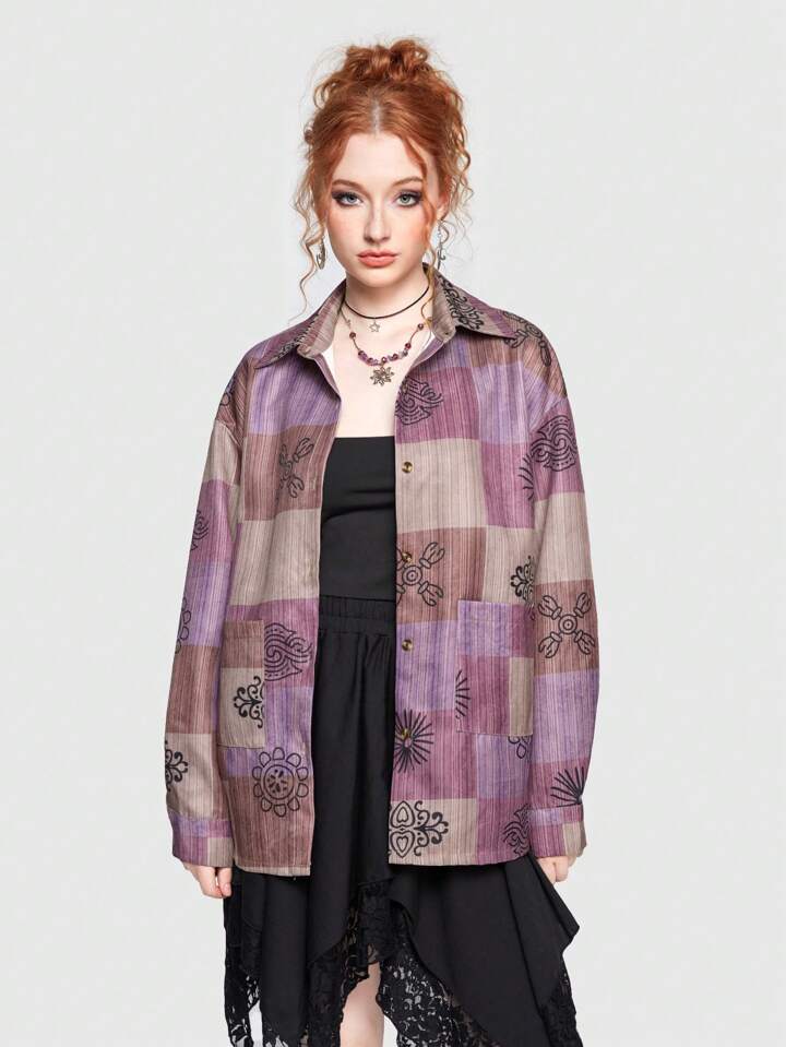 Hippie Patchwork Print Drop Shoulder Shirt