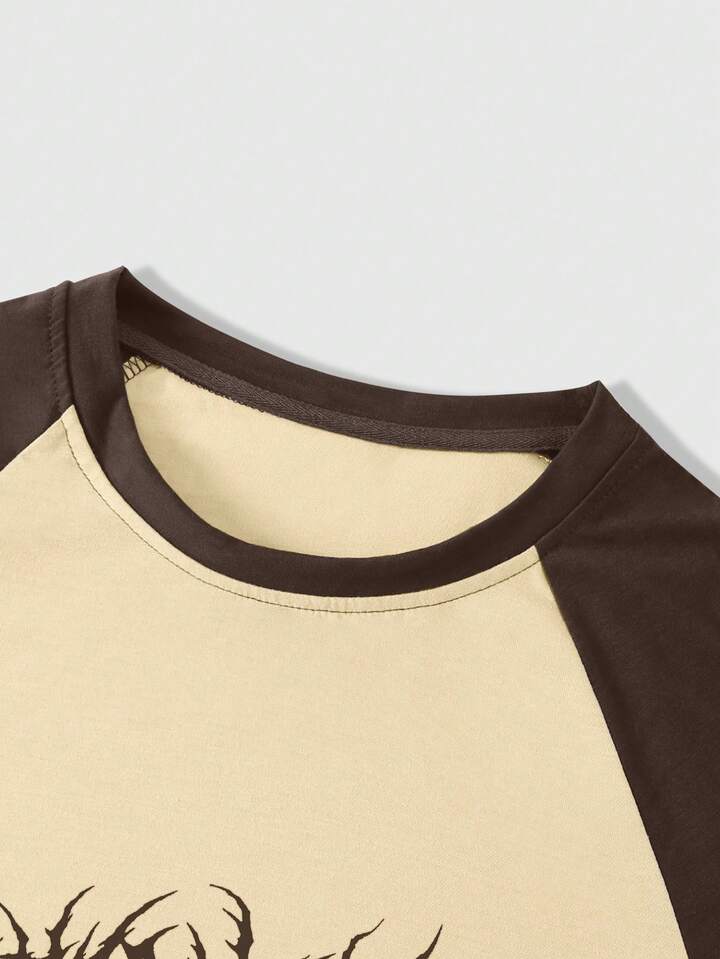 Academia Men's Contrast Color Print Crew Neck Long Sleeve T-Shirt