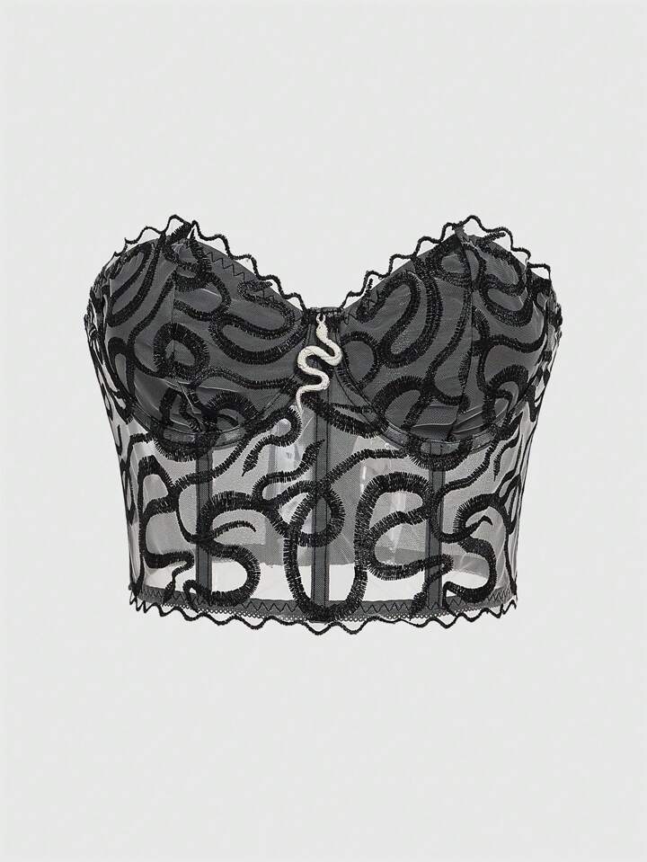 Goth Snake Decor Mesh Bustier Tube Top
