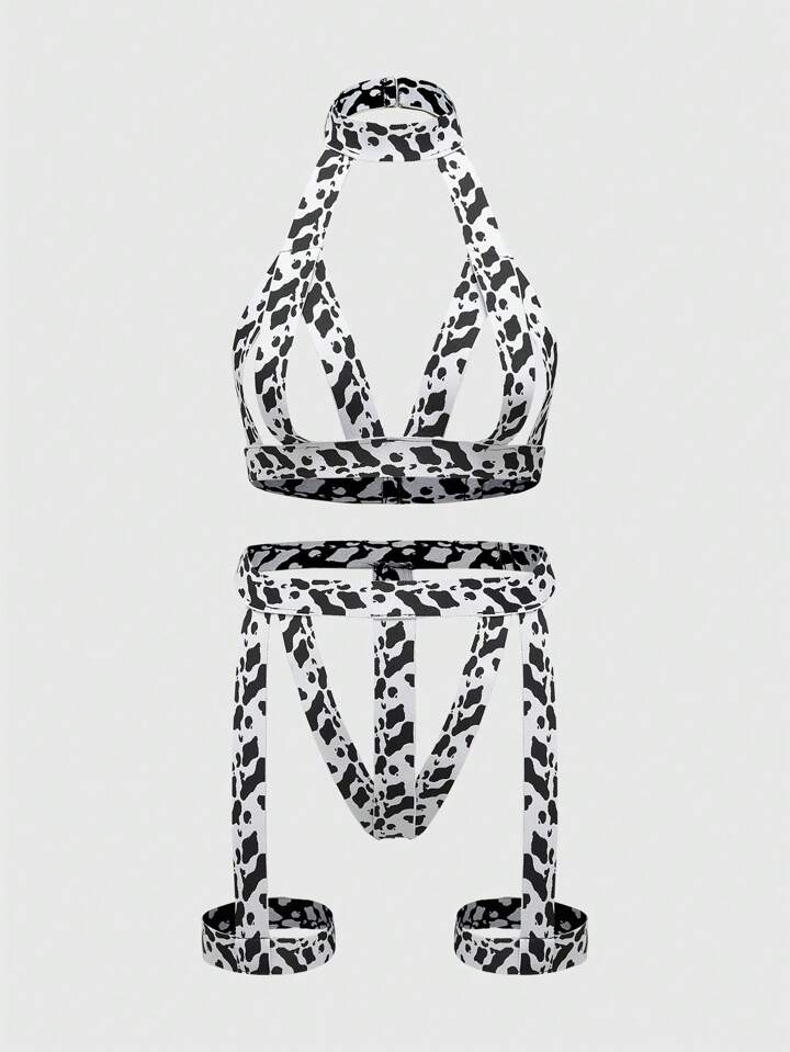 J-Fashion Ladies' Lovely Cow Pattern Elastic Strap Sexy Underwear 2pcs/Set