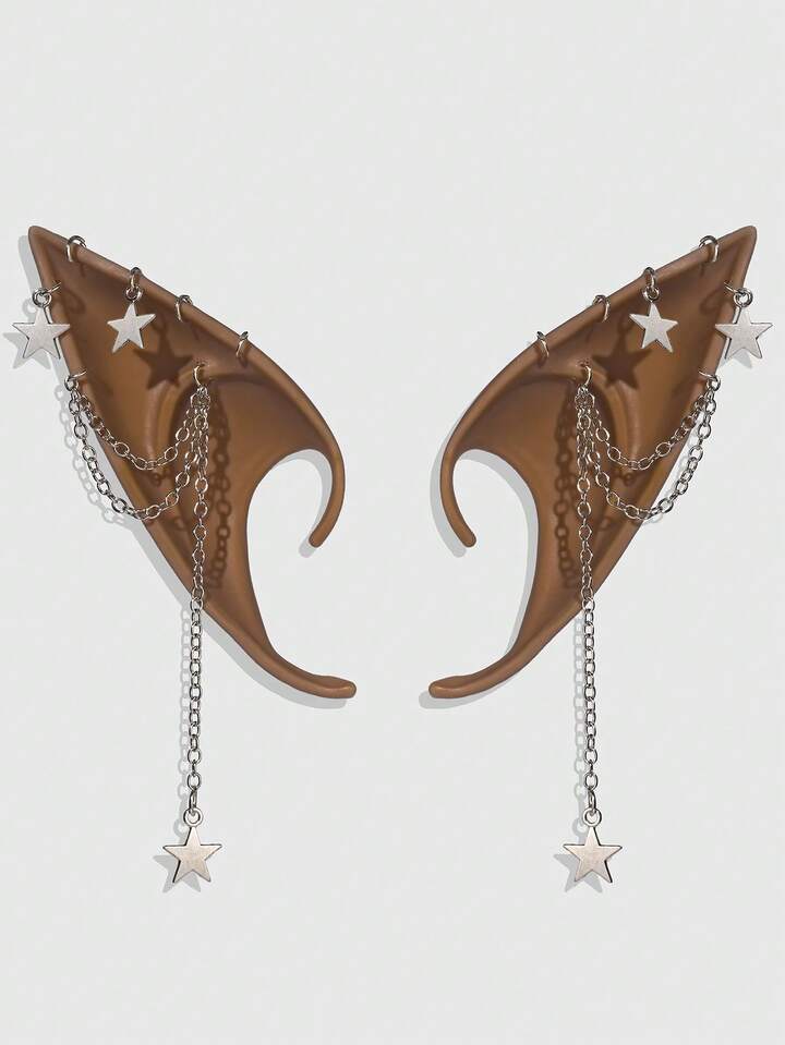 Fairycore 1pair Cute Star Shaped  Ear Cosplay Props With Pendant