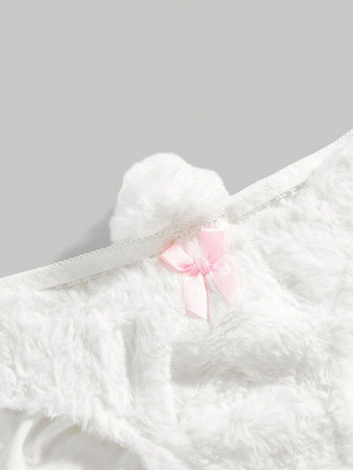 Kawaii Cute Bunny Embroidery Plush Lace Bow Wireless Bra Set, For Valentine's Day 4 Kawaii Cute Bunny Embroidery Plush Lace Bow Wireless Bra Set, For Valentine's Day