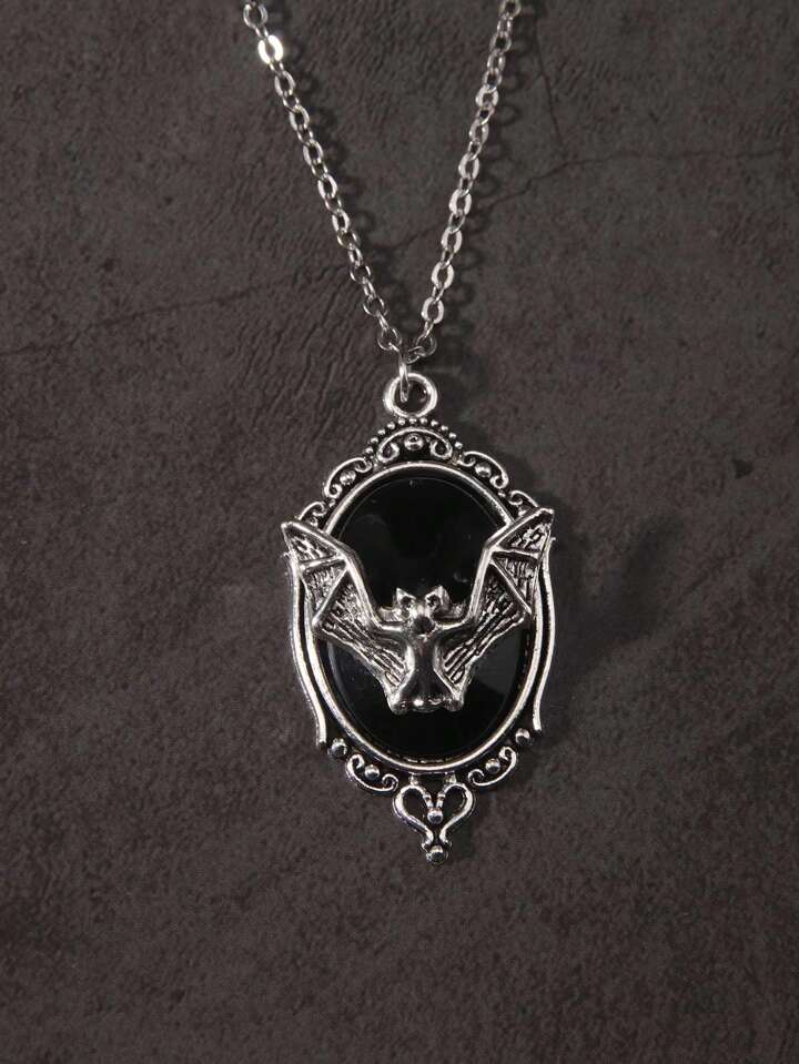 Goth 1pair Funky Iron Alloy Bat Decor Chain Necklace For Women For Daily Decoration, Halloween