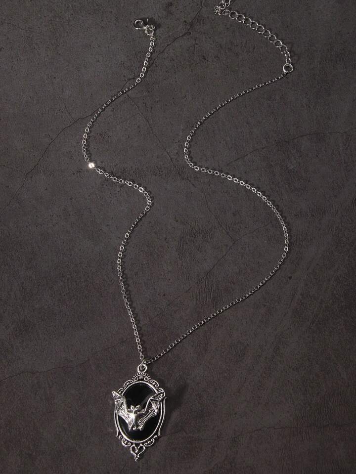 Goth 1pair Funky Iron Alloy Bat Decor Chain Necklace For Women For Daily Decoration, Halloween