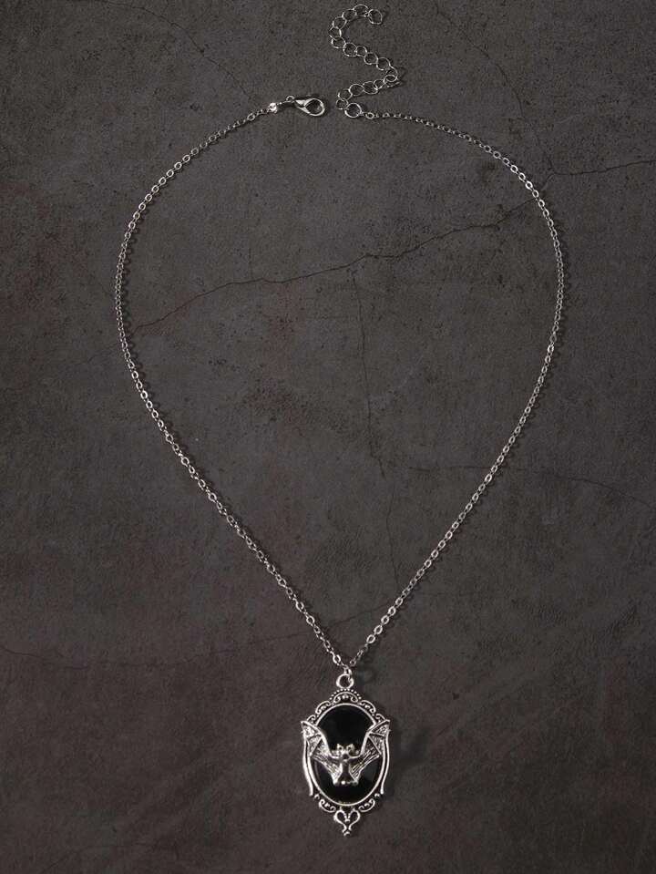 Goth 1pair Funky Iron Alloy Bat Decor Chain Necklace For Women For Daily Decoration, Halloween
