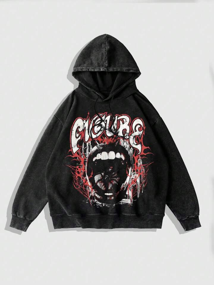 Street Life Men's Hip Hop Letter Print Long Sleeve Loose Fit Hoodie Sweatshirt, Autumn