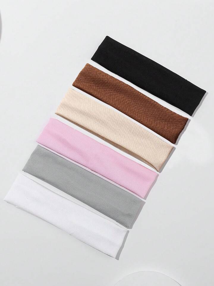 6pcs Solid Color Elastic Headbands, Suitable For Sports And Casual Use