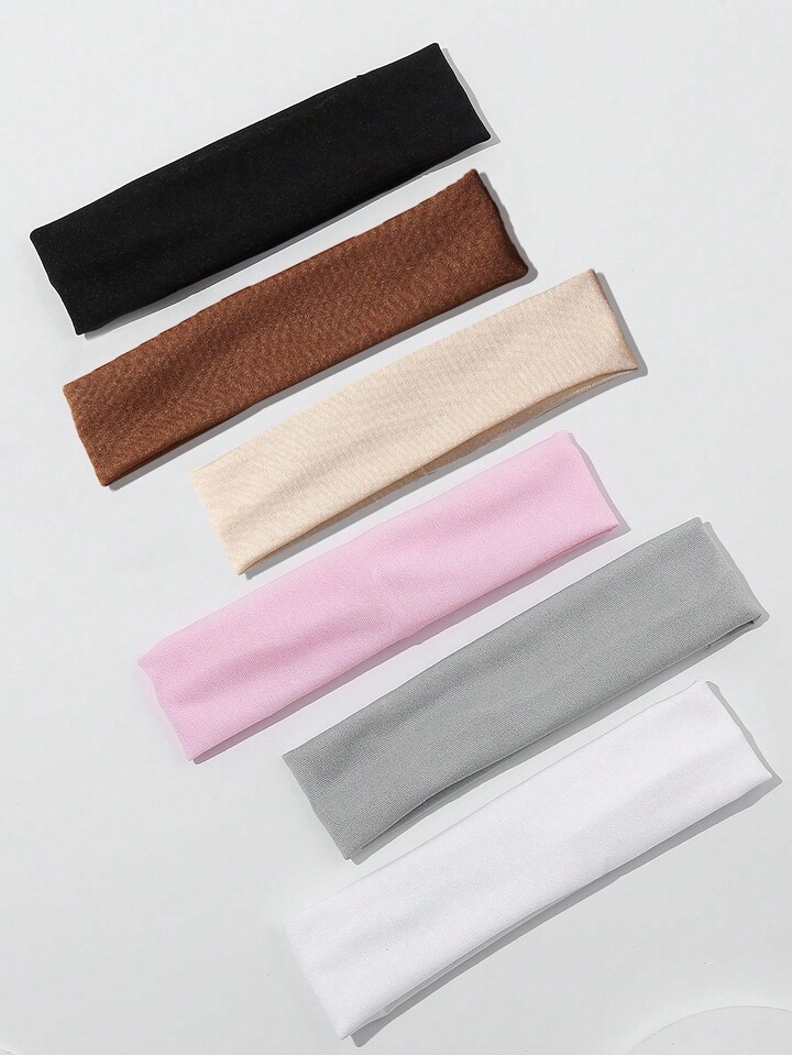 6pcs Solid Color Elastic Headbands, Suitable For Sports And Casual Use