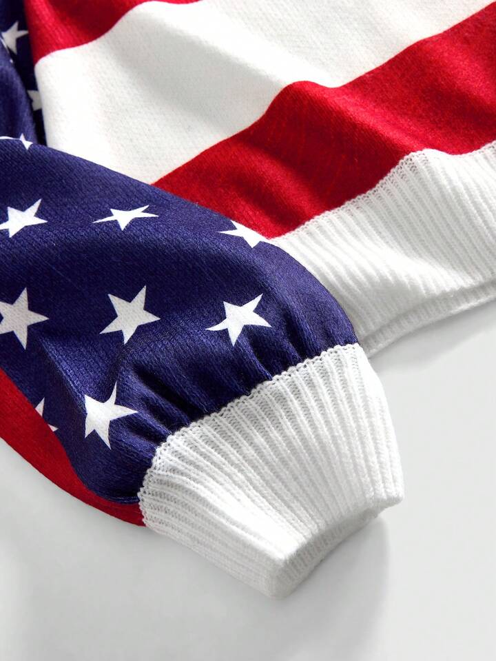 Street Life Men's Flag Print Knitted Crew Neck Long Sleeve Pullover Sweater, Autumn/Winter 4 Street Life Men's Flag Print Knitted Crew Neck Long Sleeve Pullover Sweater, Autumn/Winter