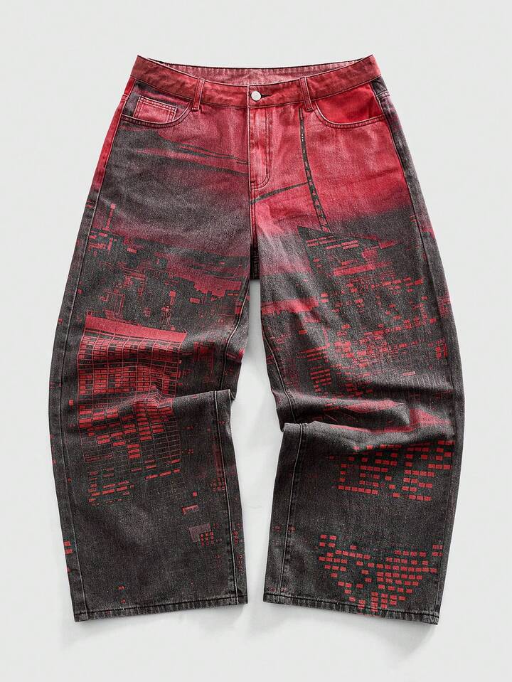 Men's Fashionable Printed Casual Denim Jeans