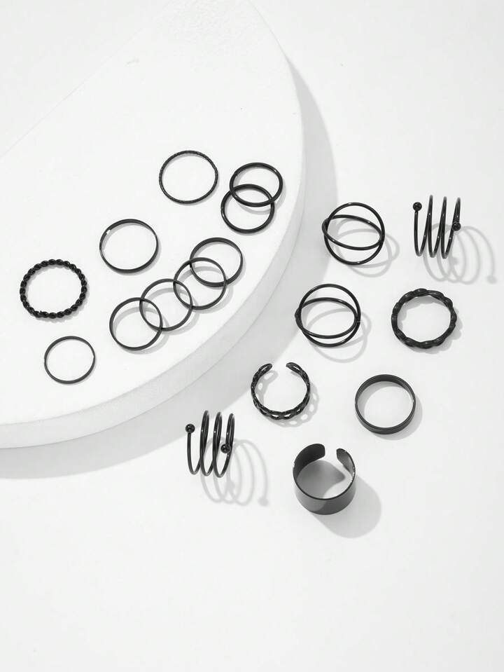 Grunge Punk 18pcs/Set Minimalist Dark Gothic Alloy Ring Set, Gift For Women, Halloween