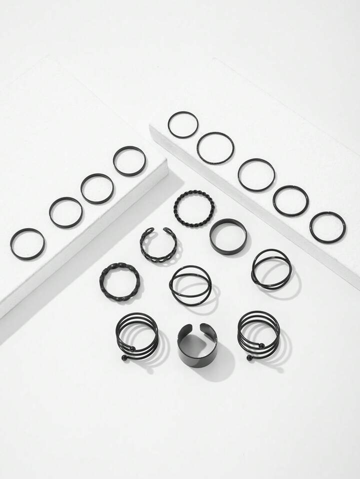 Grunge Punk 18pcs/Set Minimalist Dark Gothic Alloy Ring Set, Gift For Women, Halloween