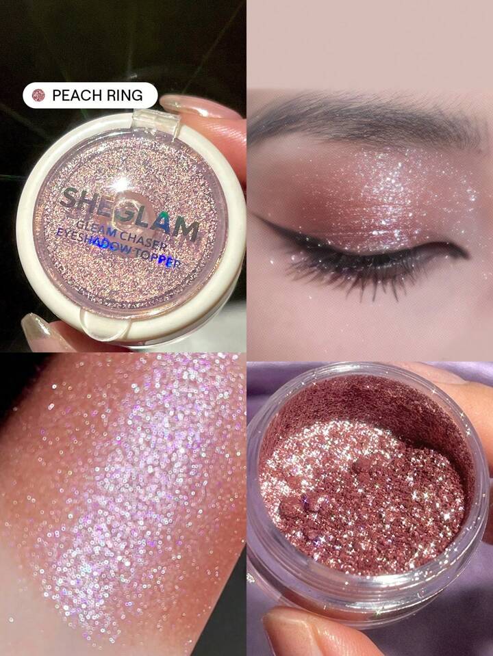 Gleam Chaser Eyeshadow Topper-Peach Ring 5 Colors Glitter Eyeshadow Powder Shimmer Finish Blendable Smooth Shiny Eyeshadow Brand Beauty Makeup Face Paint Cosmetic For Women Girls Perfect For Winter Spring Ideal For Y2K Fancy Fashion Suitable For Birthday Gift Party Ready Best Color