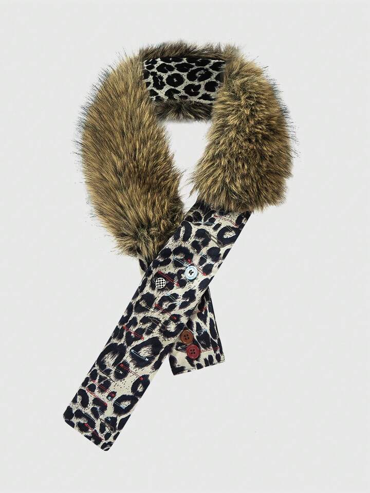 Fairycore 1pc Leopard Print Fuzzy Waist Belt, Y2K Furry Versatile Accessory For Daily, Vacation, Party, Shopping, Halloween, Christmas, Autumn/Winter
