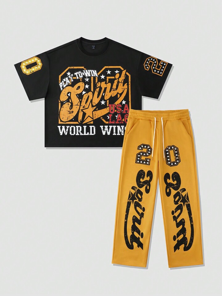 Street Life Men Set (Boxy Fit Printed T-Shirt + Loose Layered Sweatpants)