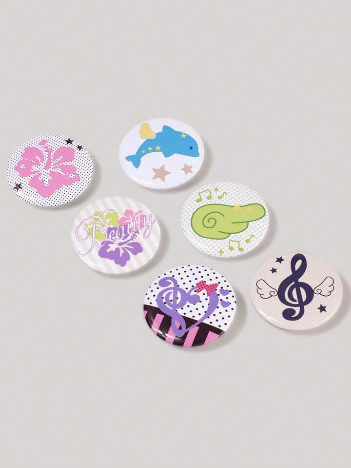 Kawaii 6pcs Anime Badges With Flower, Wings, Music Notes, Polka Dots, And Stars Design 3 Kawaii 6pcs Anime Badges With Flower, Wings, Music Notes, Polka Dots, And Stars Design