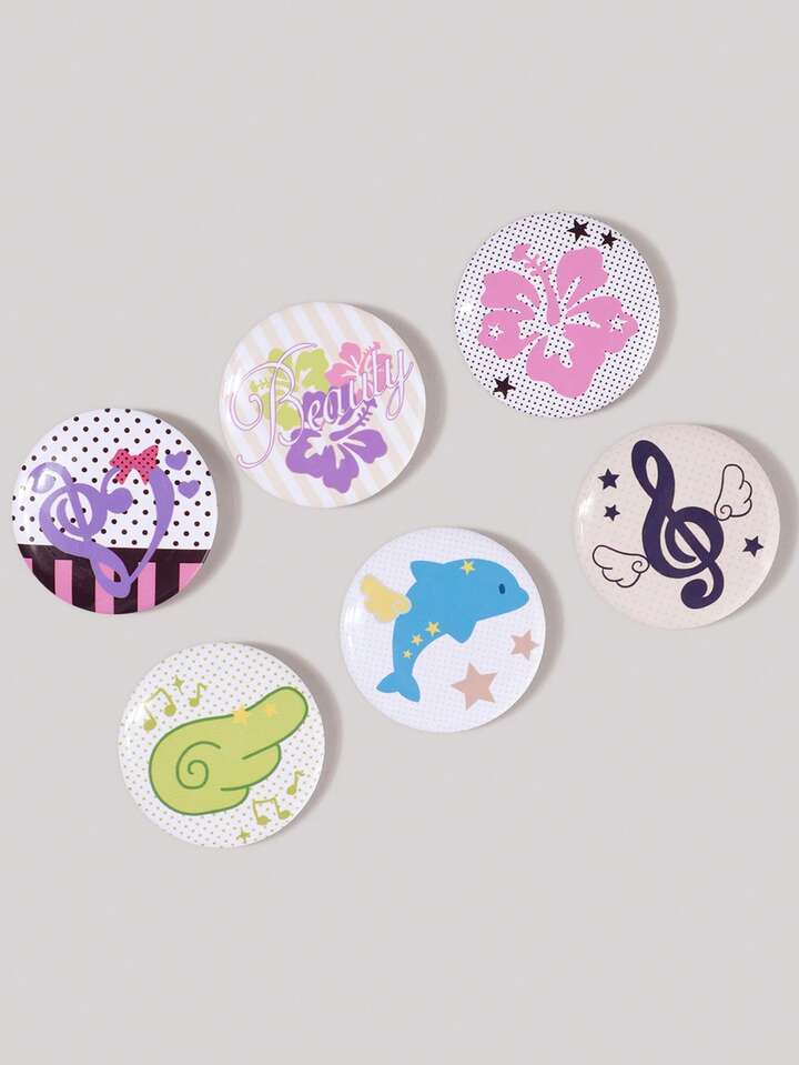 Kawaii 6pcs Anime Badges With Flower, Wings, Music Notes, Polka Dots, And Stars Design 4 Kawaii 6pcs Anime Badges With Flower, Wings, Music Notes, Polka Dots, And Stars Design