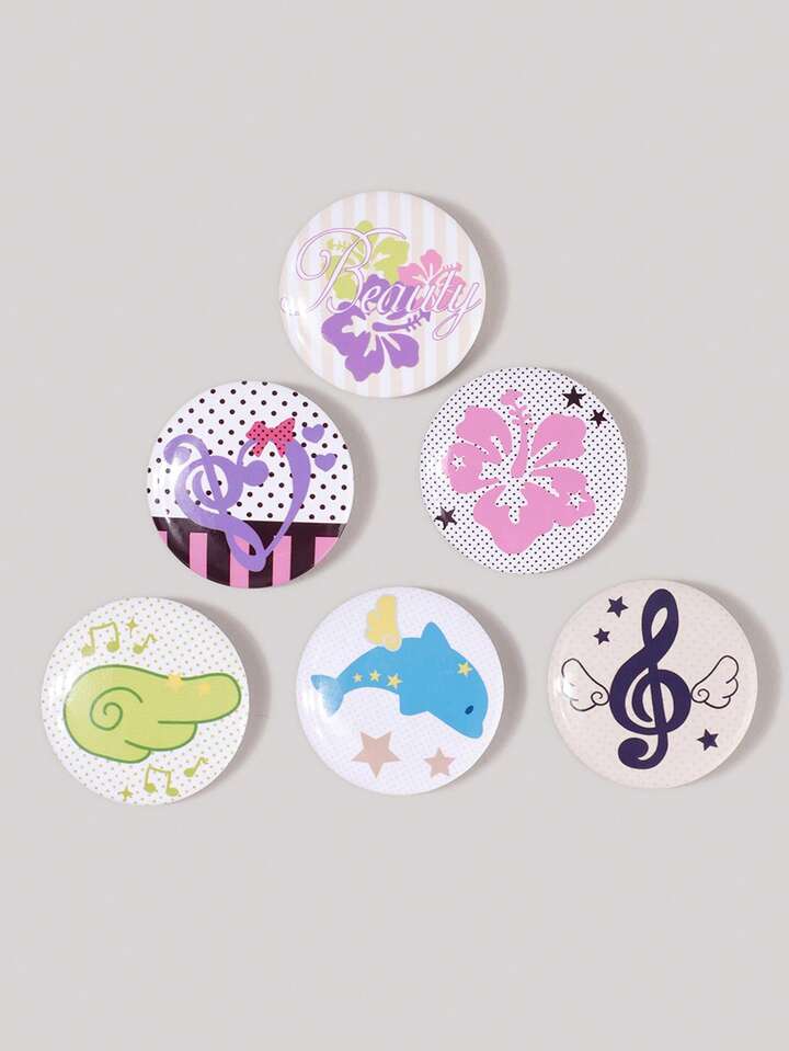 Kawaii 6pcs Anime Badges With Flower, Wings, Music Notes, Polka Dots, And Stars Design 5 Kawaii 6pcs Anime Badges With Flower, Wings, Music Notes, Polka Dots, And Stars Design