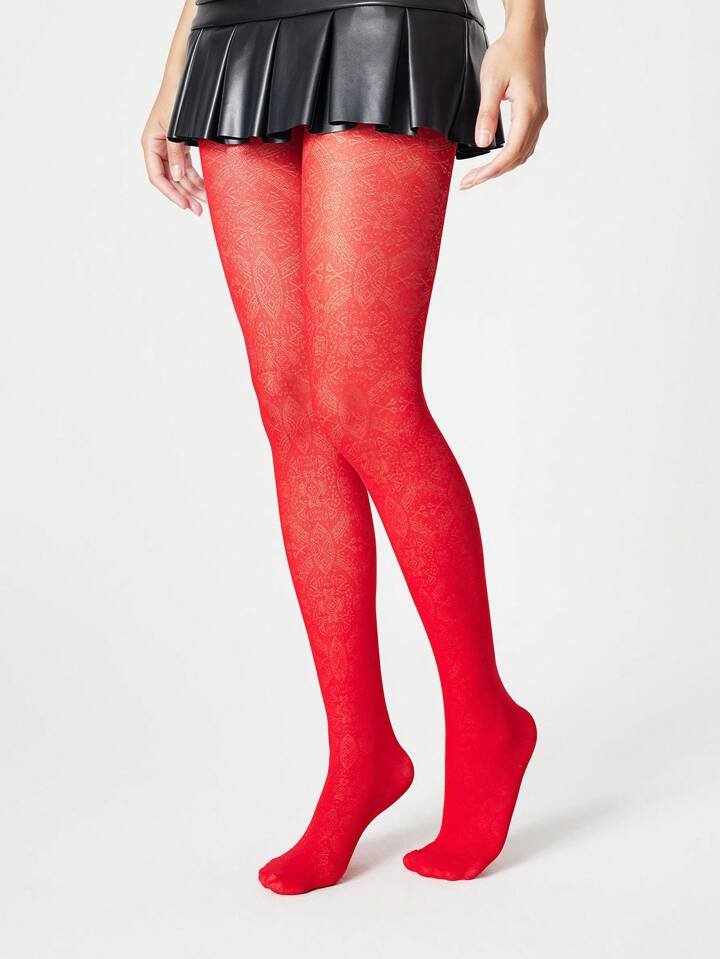 Grunge Punk 1 Pair Women Vintage Jacquard Totem Pattern Hollow Anti-Snagging Pantyhose, All-Season