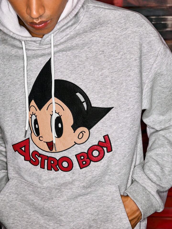 Astro Boy X ROMWE Cartoon Graphic Grey Hoodie Sweatshirt, Vintage Cartoon Pattern Versatile Top