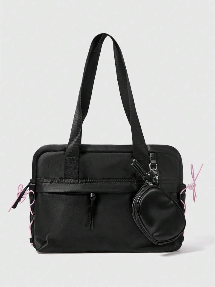 Kawaii Zipper Closure Large Capacity Simple Tote Bag, Casual Everyday Carry Organizer