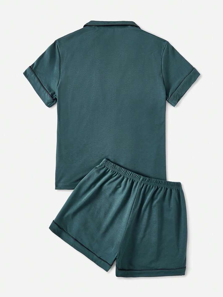 Harry Potter | ROMWE Letter Graphic Contrast Piping PJ Set, School