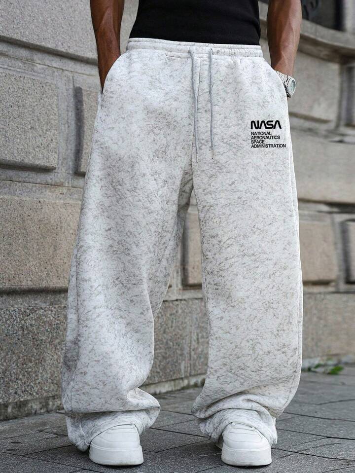 Loose Waist Drawstring Wide Leg Sweatpants For Men, Relaxed Fit Waist Tied Sports Pants, Gift For Husband/Boyfriend, Back To School