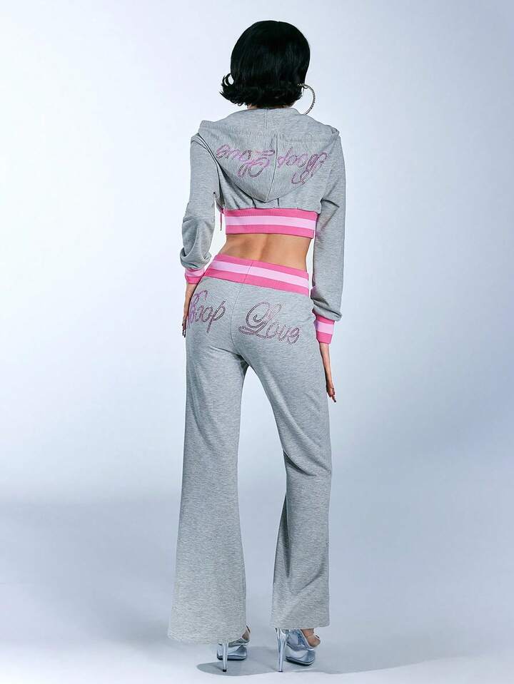 Betty Boop | ROMWE 2pcs Women's Sporty Sexy Embroidery & Rhinestone Sweatshirt And Flare Pants Set 4 Betty Boop | ROMWE 2pcs Women's Sporty Sexy Embroidery & Rhinestone Sweatshirt And Flare Pants Set
