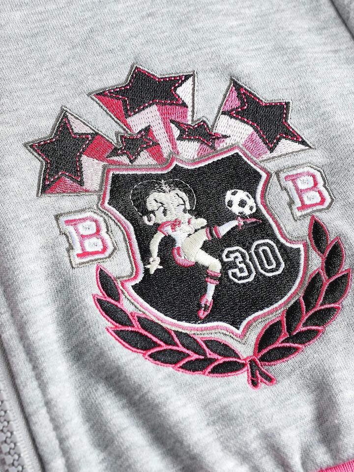 Betty Boop | ROMWE 2pcs Women's Sporty Sexy Embroidery & Rhinestone Sweatshirt And Flare Pants Set 6 Betty Boop | ROMWE 2pcs Women's Sporty Sexy Embroidery & Rhinestone Sweatshirt And Flare Pants Set