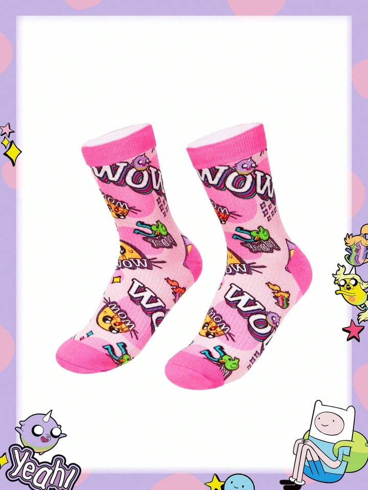 Adventure Time X ROMWE Cartoon Pattern Comfortable Crew Socks For Women