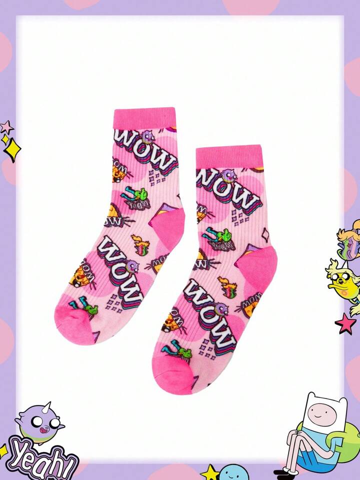 Adventure Time X ROMWE Cartoon Pattern Comfortable Crew Socks For Women
