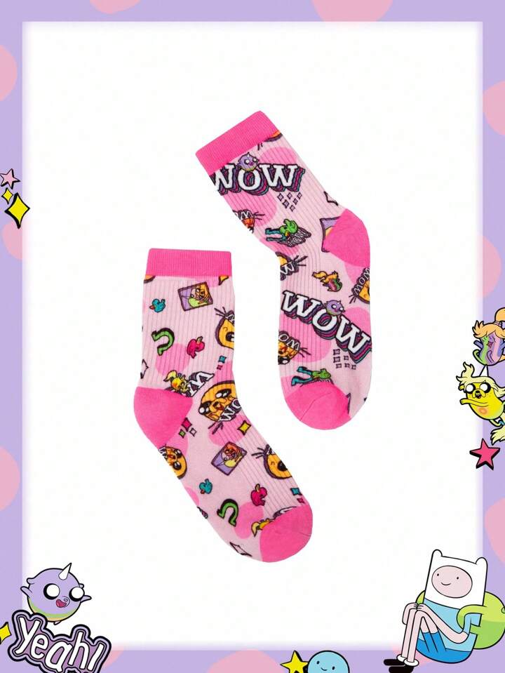 Adventure Time X ROMWE Cartoon Pattern Comfortable Crew Socks For Women