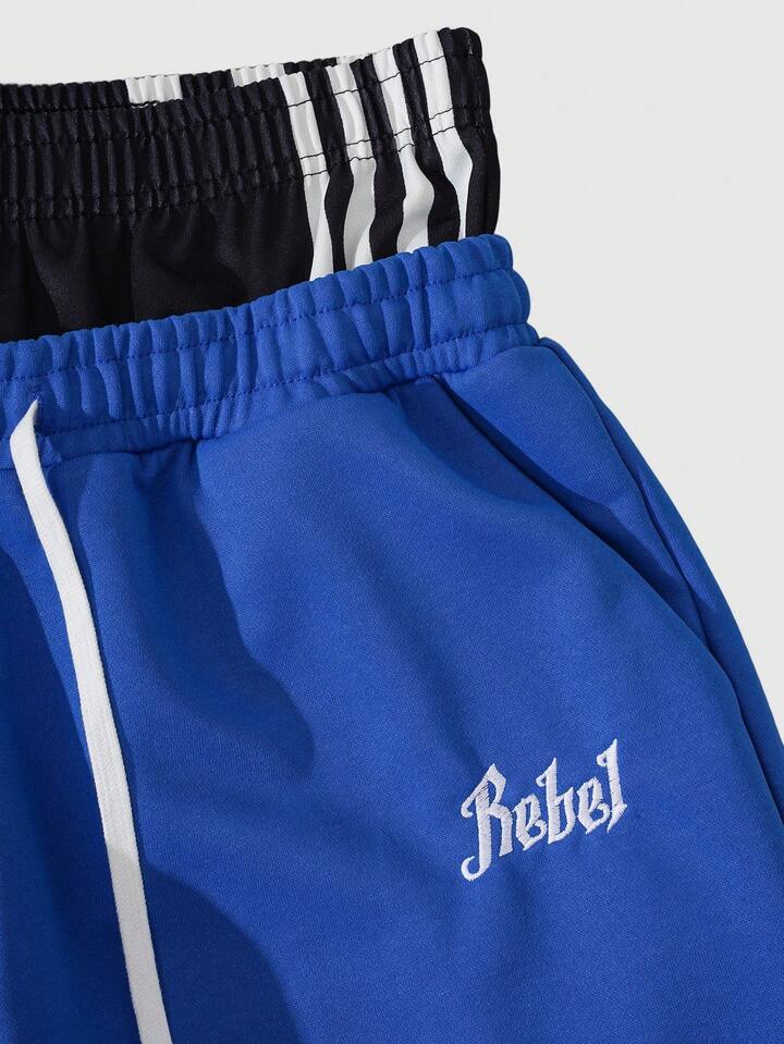 Prep Men's Contrast Color Elastic Waist Loose Straight Casual Star Street Style Sweatpants