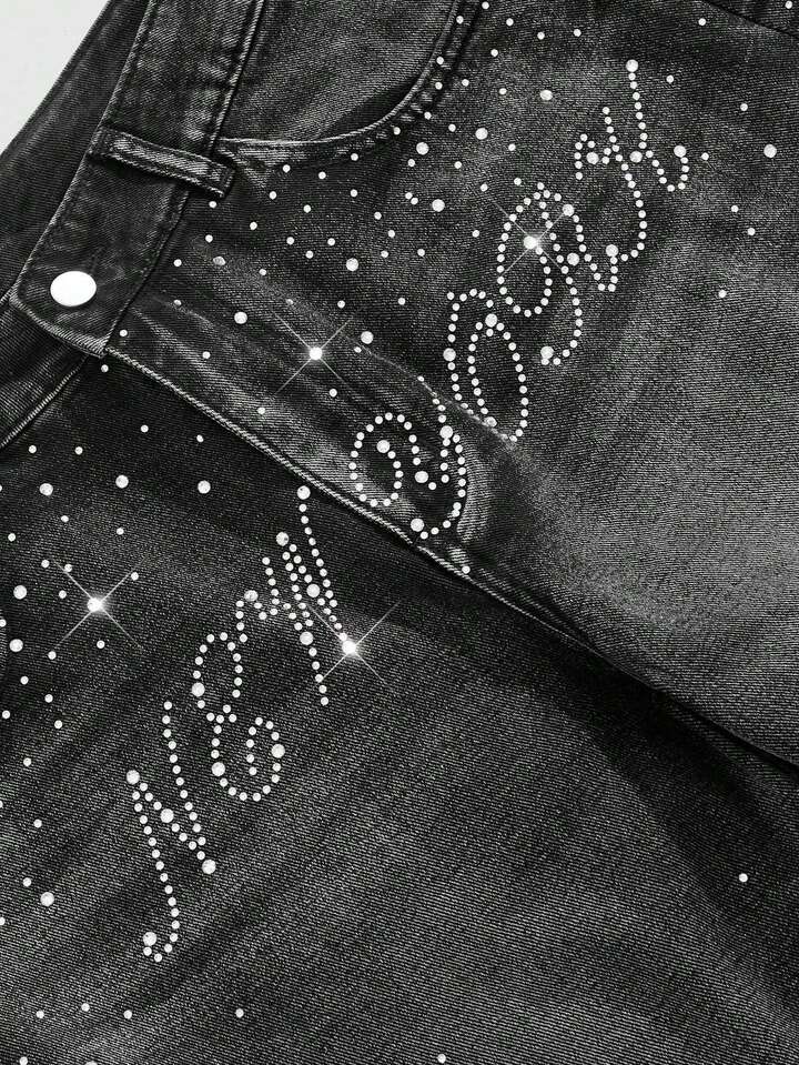 Street Life Men's Rhinestone Embellished Frayed Hem Casual Denim Shorts 3 Street Life Men's Rhinestone Embellished Frayed Hem Casual Denim Shorts