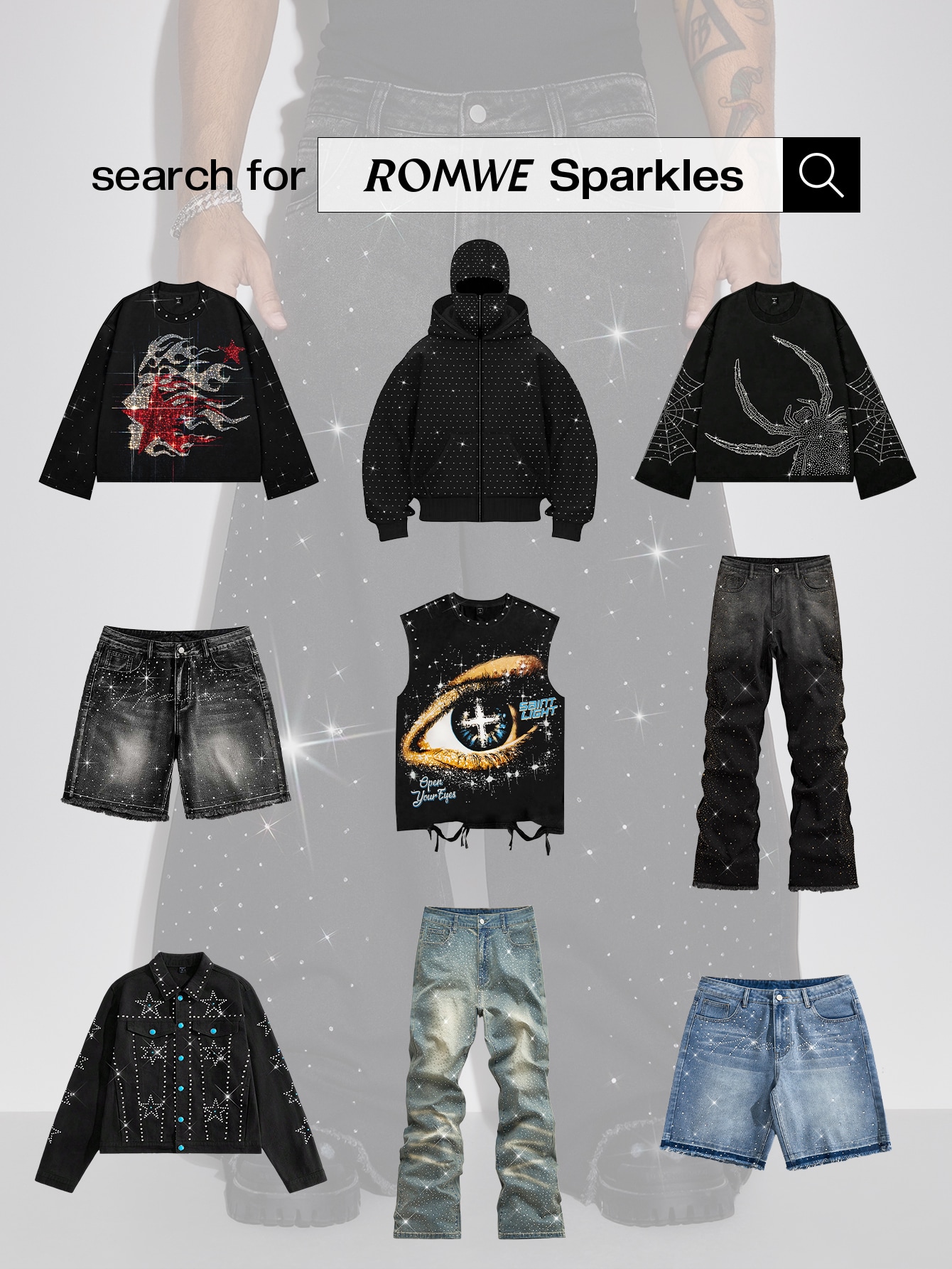Street Life Men's Rhinestone Embellished Frayed Hem Casual Denim Shorts 5 Street Life Men's Rhinestone Embellished Frayed Hem Casual Denim Shorts