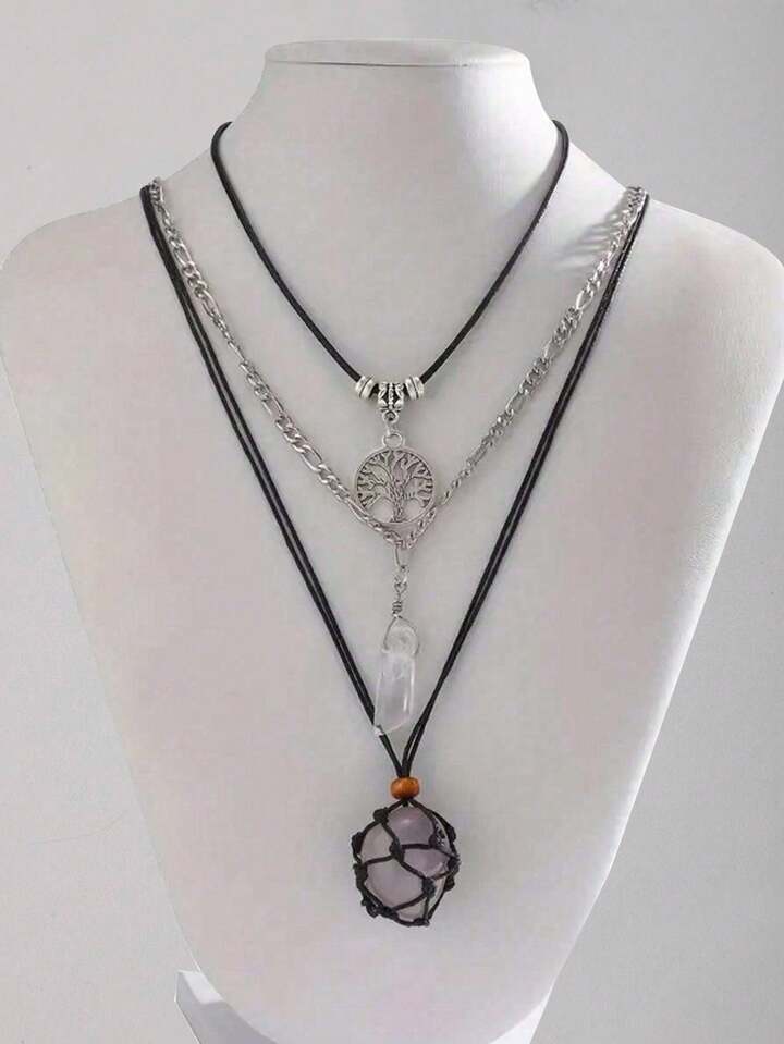 3pcs Gothic Style Black Beaded, Red Heart & Red Cross Necklace Set, Halloween Gift