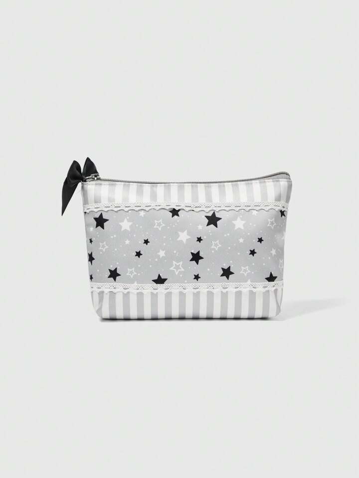 Grunge Punk Fashionable Sweet Punk Star Pattern Large Capacity Portable Women's Toiletry Organizer Clear Makeup Bag