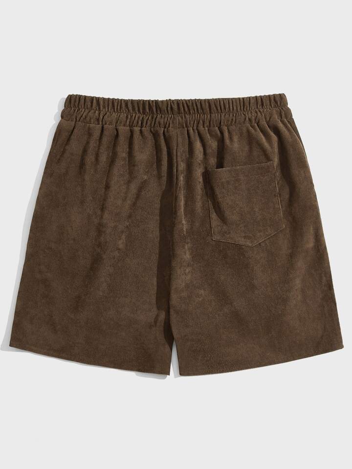 Casual Men Corduroy Drawstring Waist Shorts, School