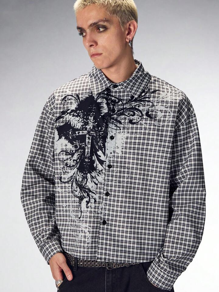 Men's Casual Long Sleeve Plaid Shirt, College Style