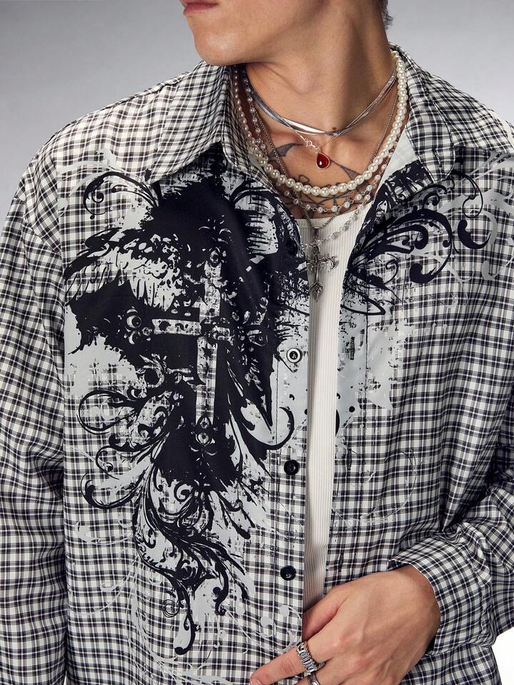 Men's Casual Long Sleeve Plaid Shirt, College Style