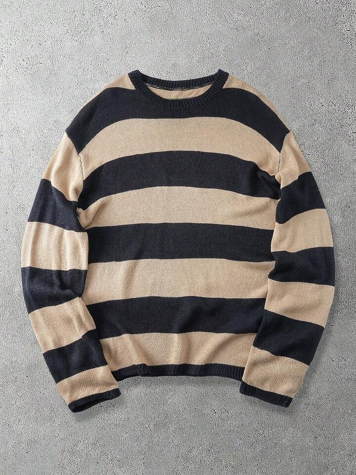 Academia Men's Casual Colorblock Striped Sweater, Autumn/Winter
