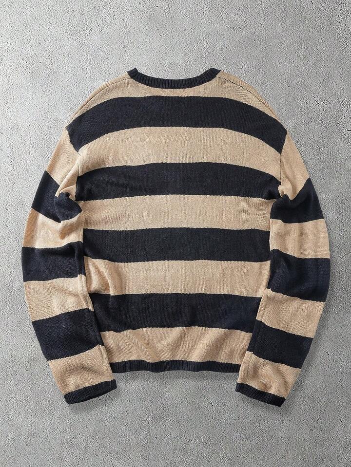Academia Men's Casual Colorblock Striped Sweater, Autumn/Winter