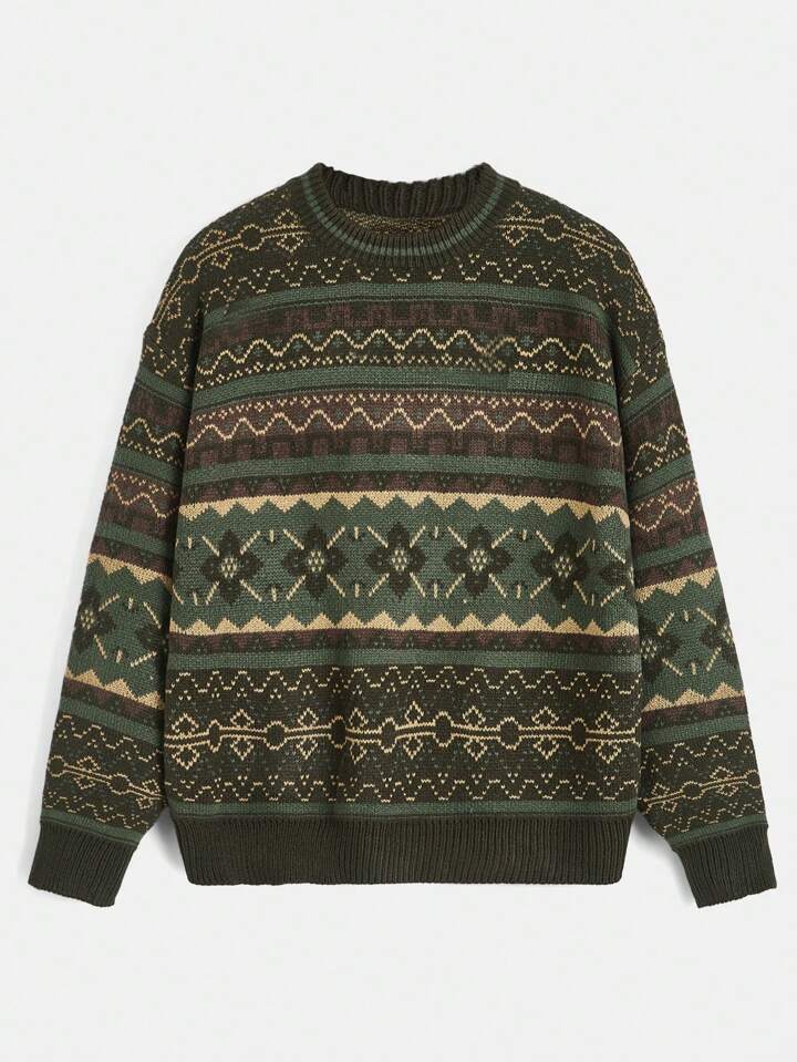 Academia Geo Pattern Drop Shoulder Sweater